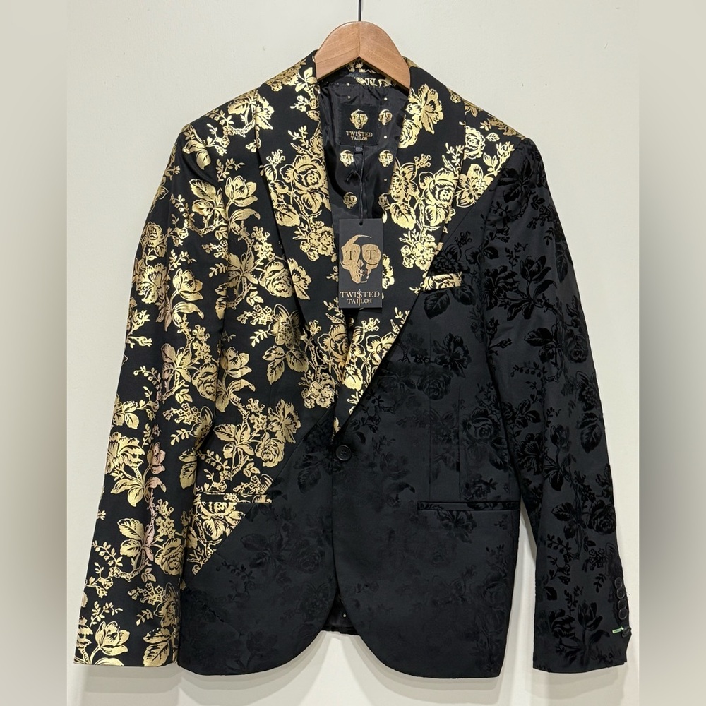 TWISTED TAILOR Suit Jacket - Gold & Black Floral Flock